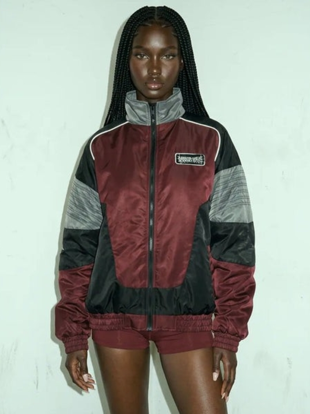 Maroon and Black Colorblock Track Jacket